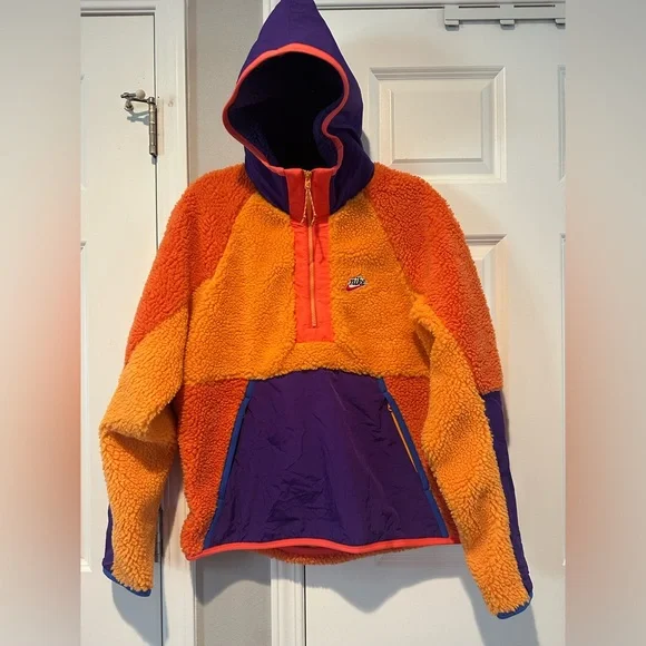🔸NIKE ORANGE SHERPA FLEECE PULLOVER JACKET🔸 - Picture 3 of 9